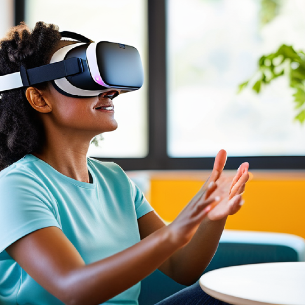 재활치료 장비 리뷰 - **Image Prompt 1: Immersive VR Rehabilitation for Stroke Recovery**
    "A cheerful, middle-aged wom...