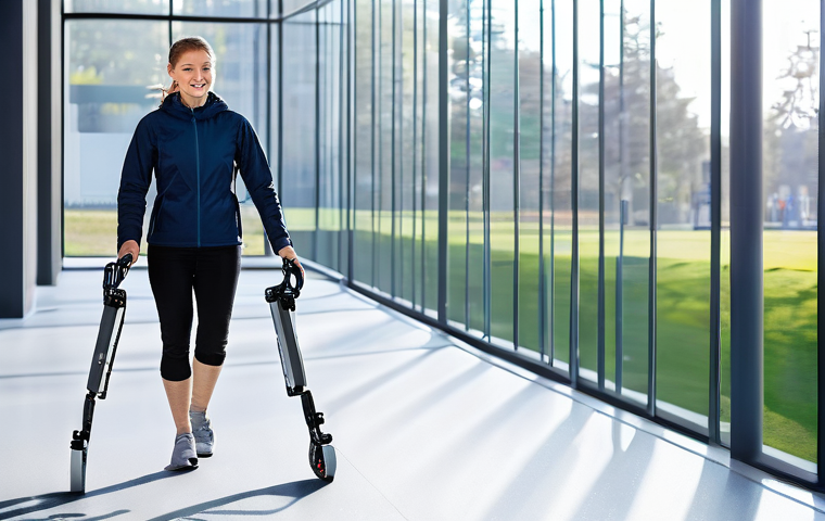 재활치료 장비 리뷰 - **Image Prompt 1: Immersive VR Rehabilitation for Stroke Recovery**
    "A cheerful, middle-aged wom...