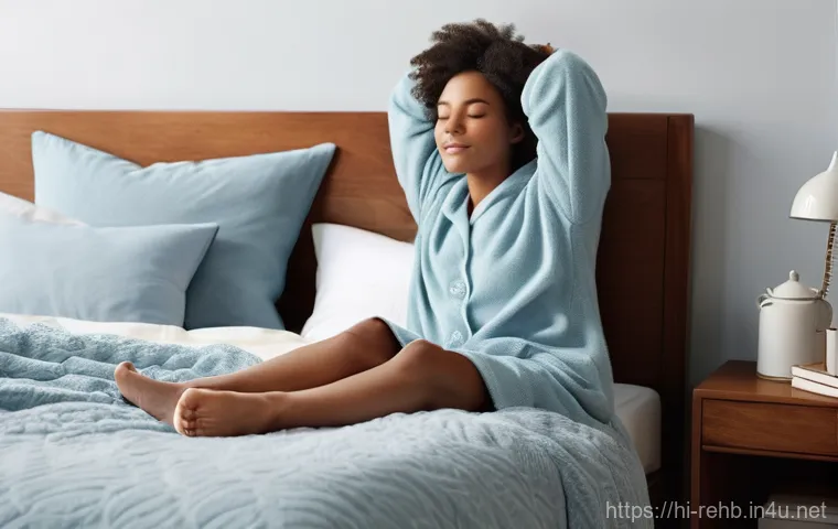 근육 경직 완화 방법 - **Prompt 1: Gentle Morning Awakening**
    "A person, dressed in comfortable, modest pajamas, is gen...