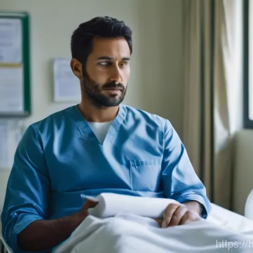 골절 재활 의료보험 청구 사례 - **Prompt:** "A person in their late 30s, dressed in comfortable, modest casual clothes, sitting on a...