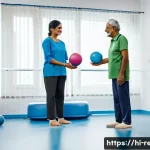 Home 22 사지마비 재활 비용 - A caring physiotherapist in a modern rehabilitation clinic, assisting a middle-aged Indian patient w...