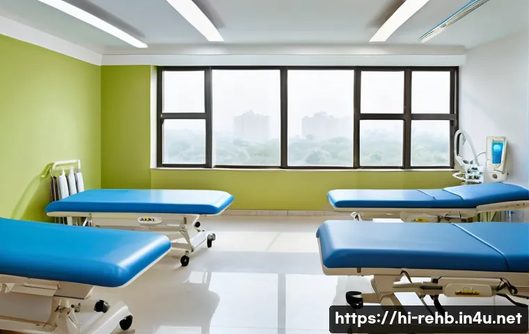 재활치료 비용 비교 - A modern rehabilitation center in a bustling Indian city like Delhi, showcasing a bright, clean ther...