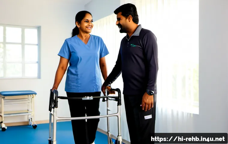 Home 17 척추 손상 환자 성공 사례 - Photorealistic uplifting rehabilitation success scene in a modern Indian physiotherapy clinic, a mid...